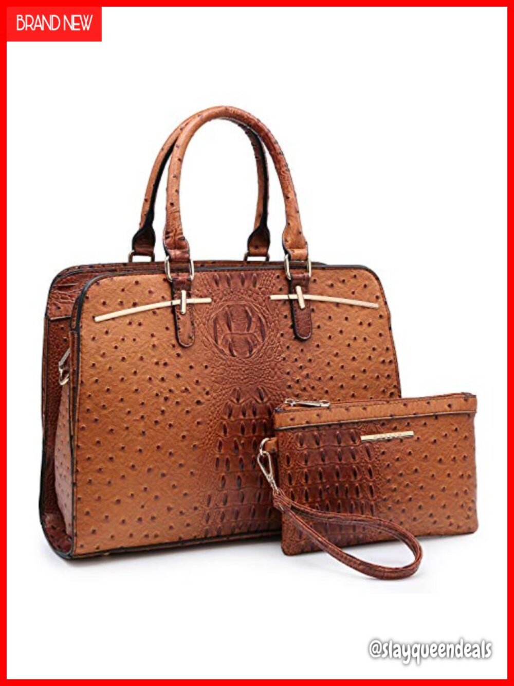 Vegan Leather Satchel Handbag & Wallet Set with Shoulder Strap